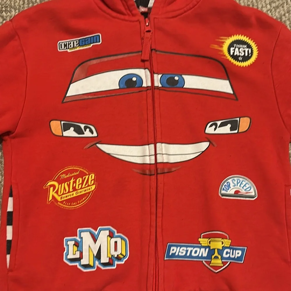 Disney Pixar Cars lightning McQueen zip up sweatshirt size 5/6 red - Picture 6 of 7
